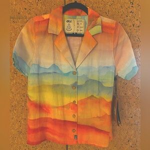 Organic Cotton/Linen Gradient Print Camp Shirt, Size S